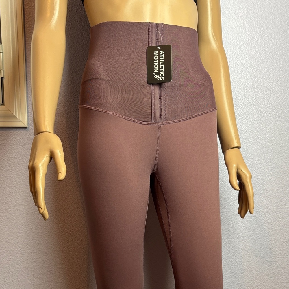 High-Waist Corset Athletic Full Le Leggings with Mesh Panel - Mauve